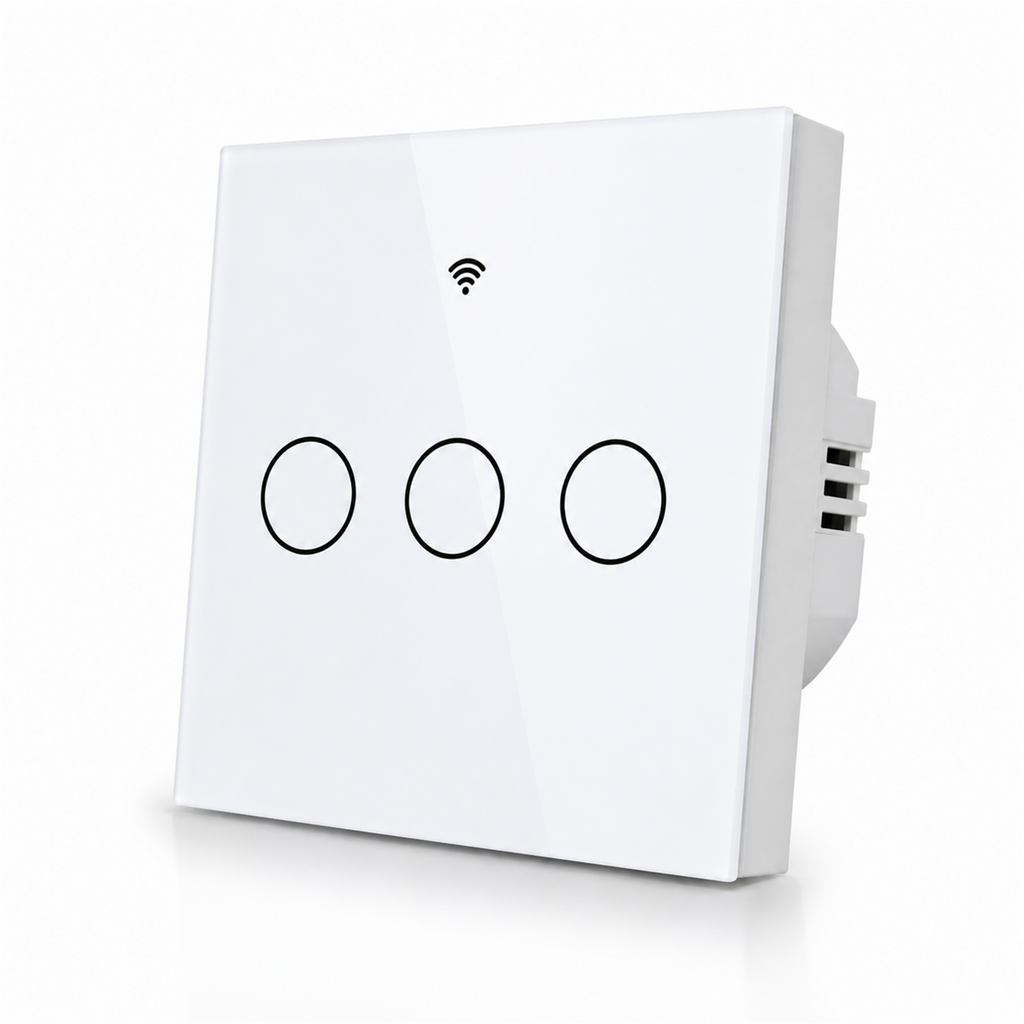 Interrupteur tactile WiFi RF433 NéoGlass RF Lite Comfort sans neutre blanc 3 canaux