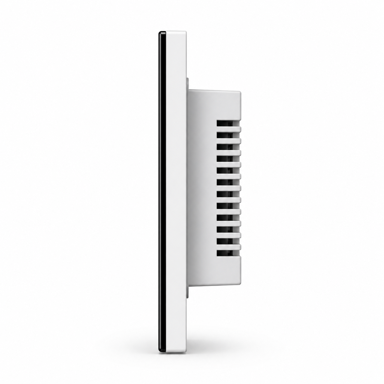 Side profile of black edge NéoGlass switch with rear module
