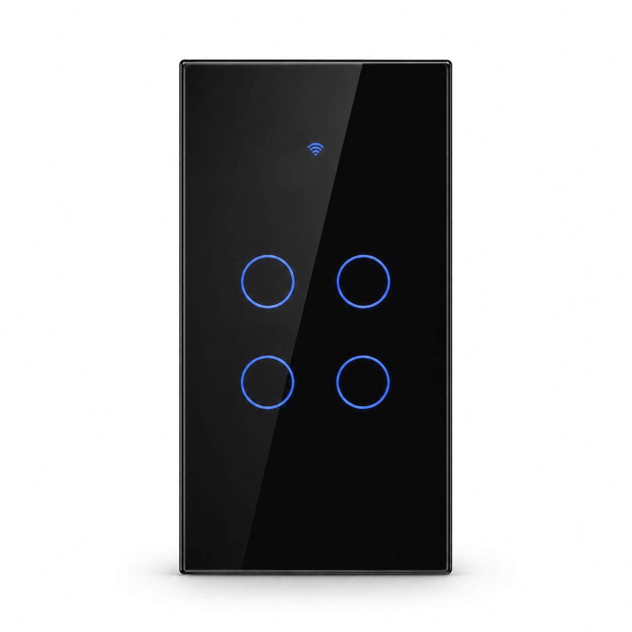Black four-gang ZigBee glass touch switch studio packshot
