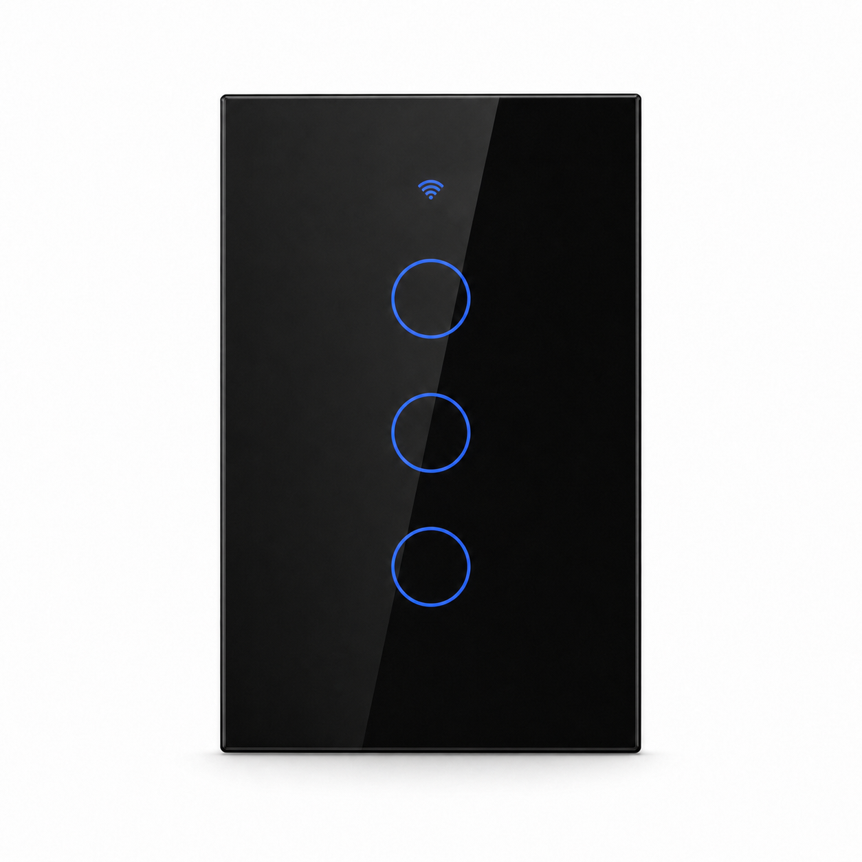 Black three-gang ZigBee glass touch switch studio packshot