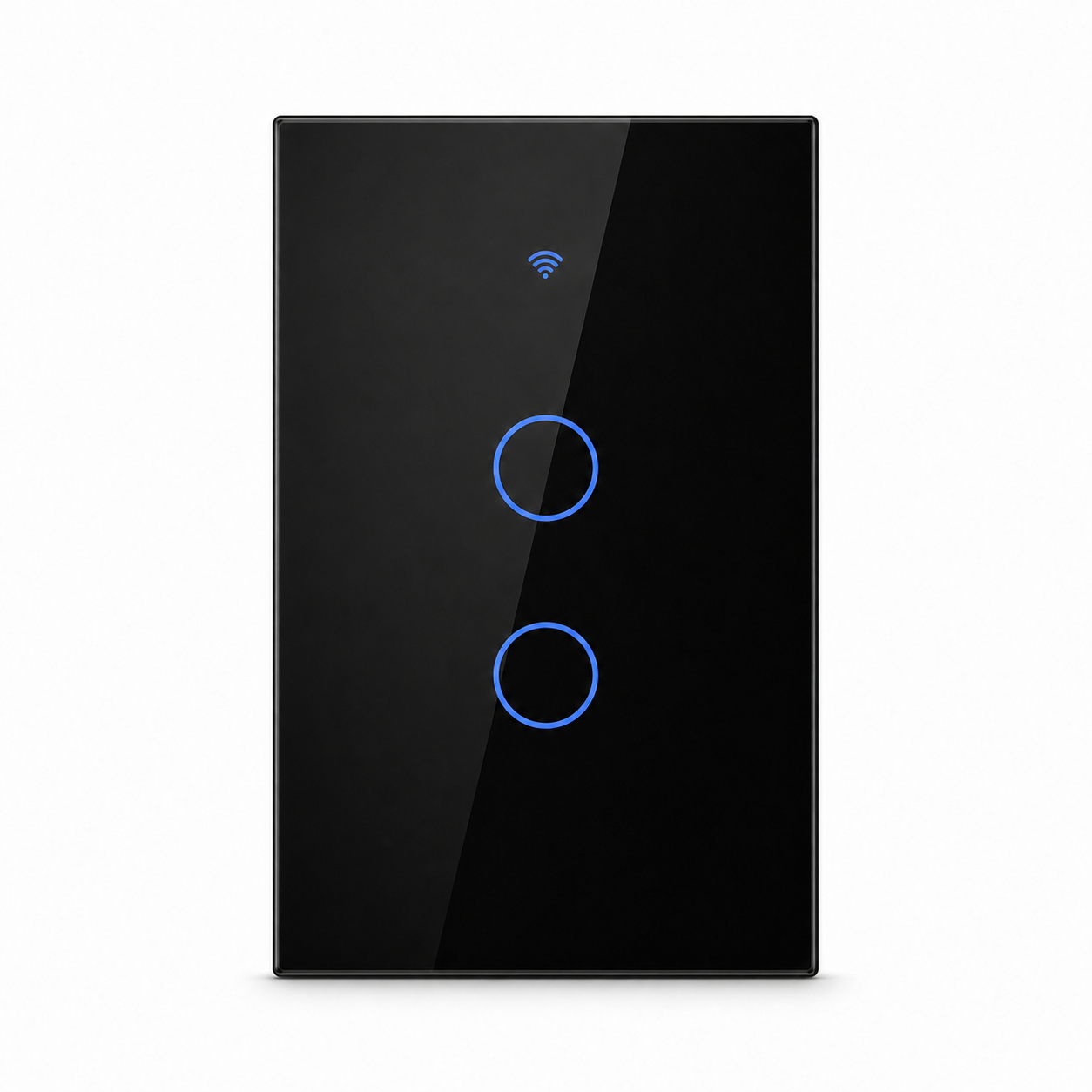 Black two-gang ZigBee glass touch switch studio packshot