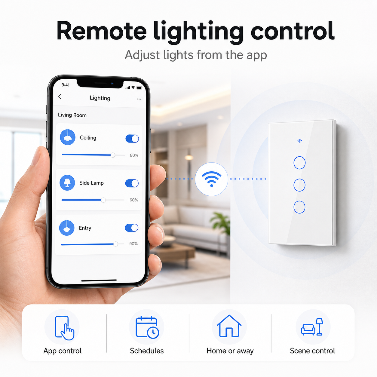 Remote lighting app control with white NéoGlass switch