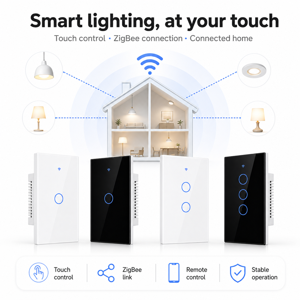 Smart lighting control infographic for NéoGlass ZigBee switch