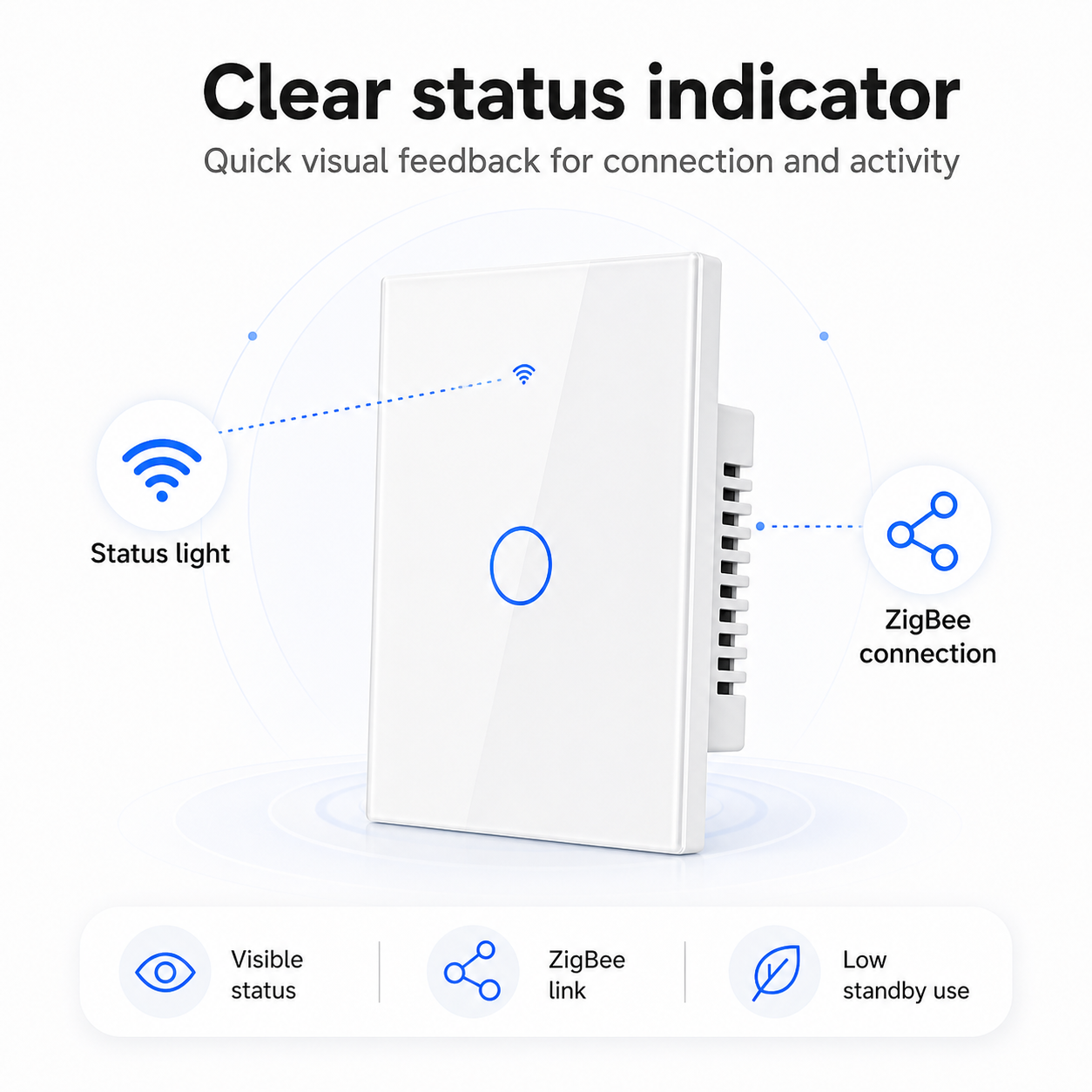 Status indicator and ZigBee link feature image for NéoGlass switch
