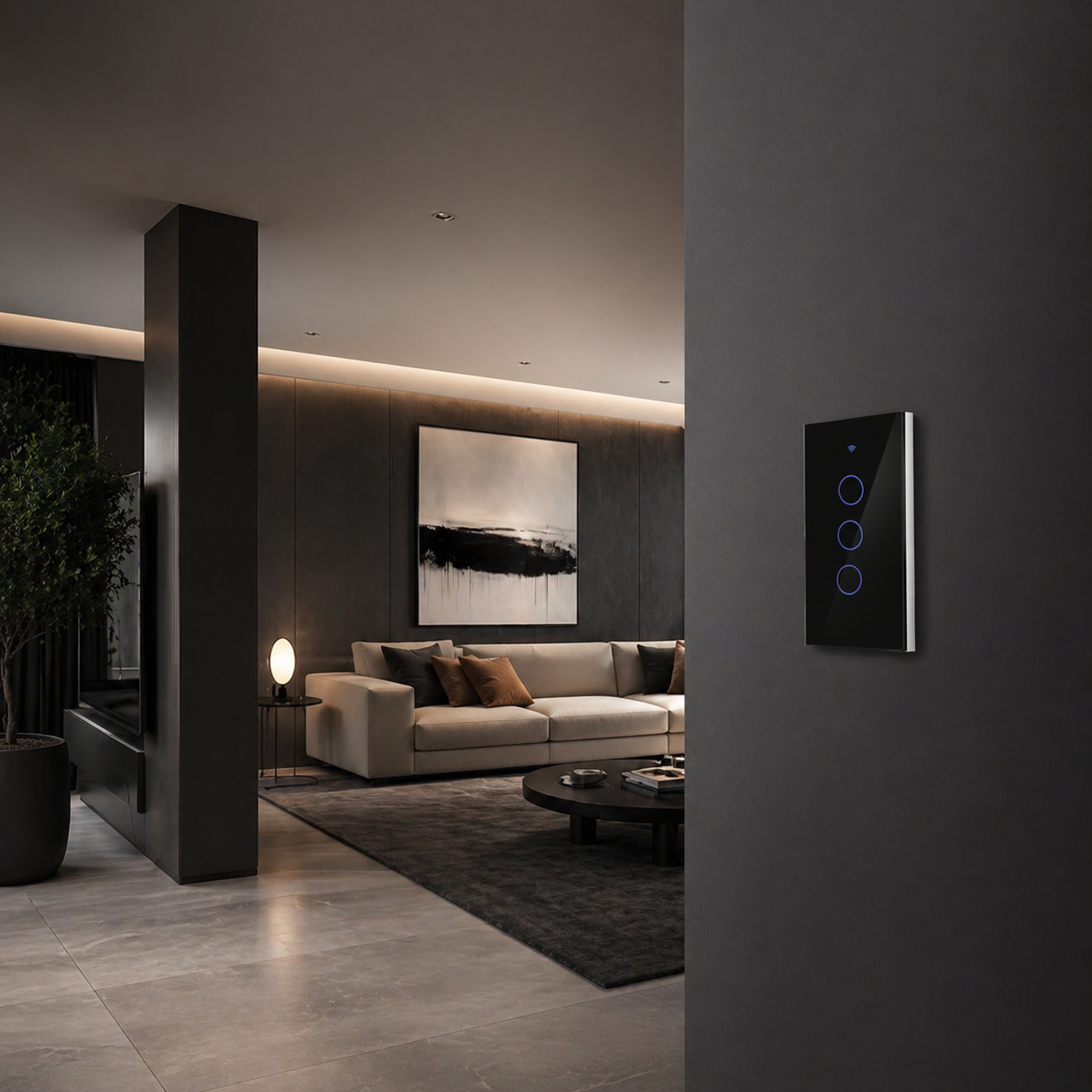 NéoGlass Switch Comfort, trois actions pour plusieurs ambiances avec interrupteur tactile sans fil.