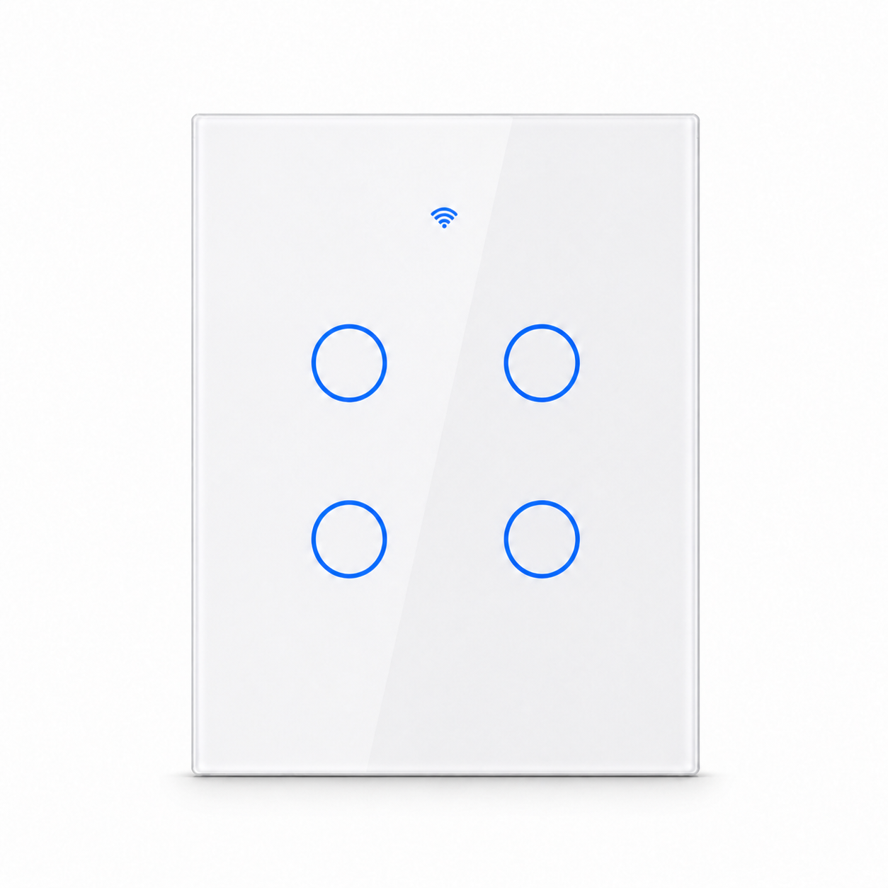 White four-gang ZigBee glass touch switch studio packshot