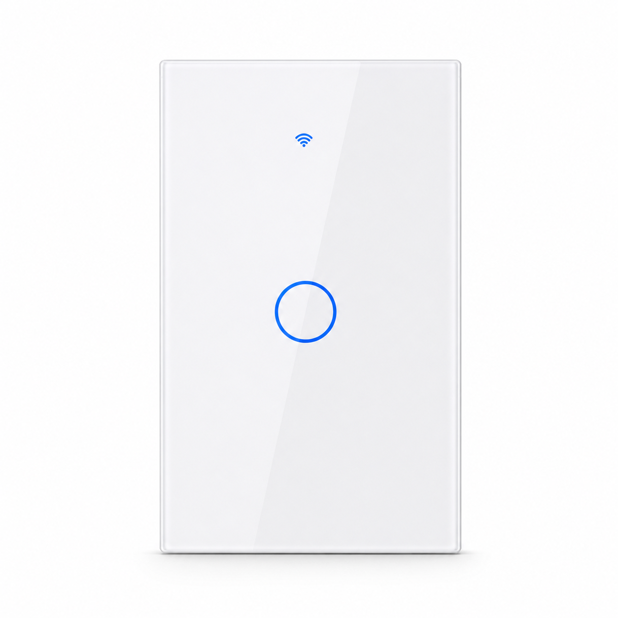 White one-gang ZigBee glass touch switch studio packshot