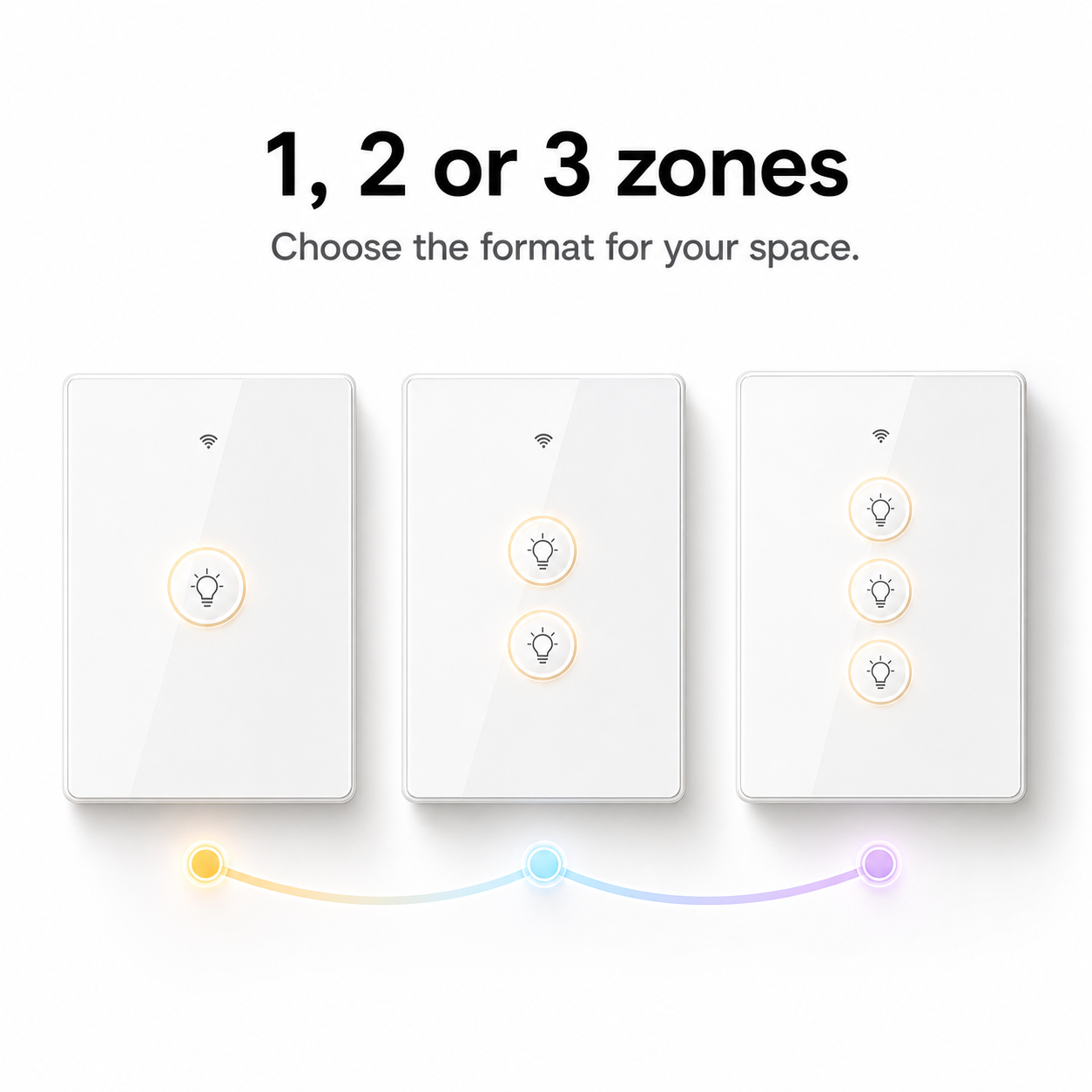 White glass dimmer variants for one, two or three lighting zones
