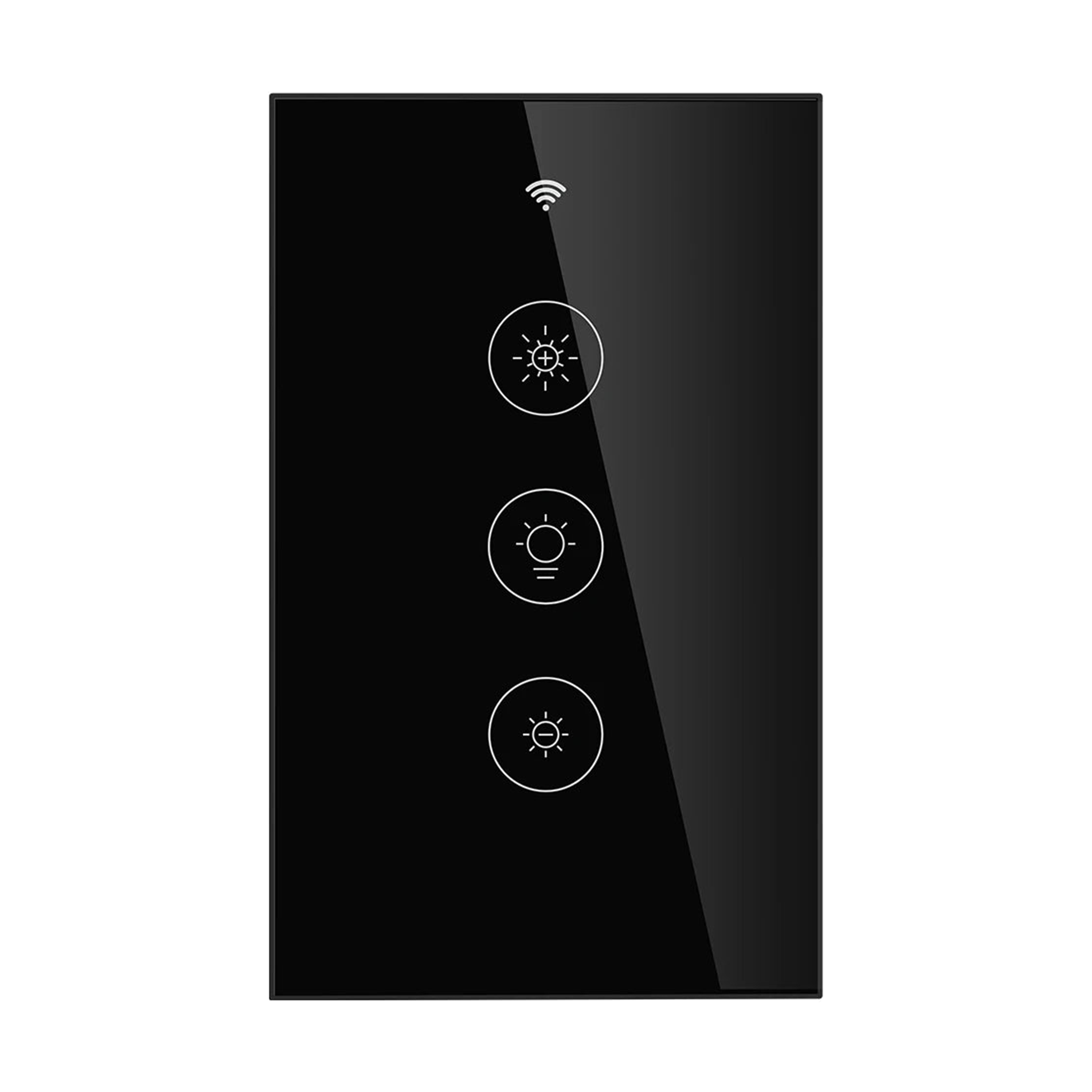 Variateur en verre noir absolu format US vertical sur fond studio blanc