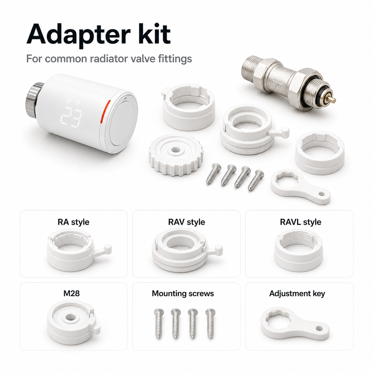 Adapter kit for NéoGraph Comfort radiator valve fittings