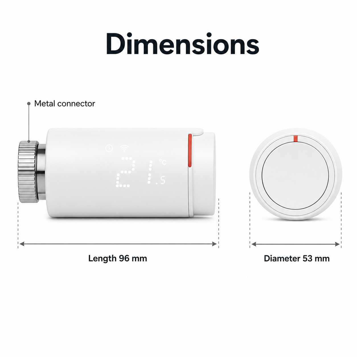 Dimension diagram of NéoGraph Comfort thermostatic radiator valve