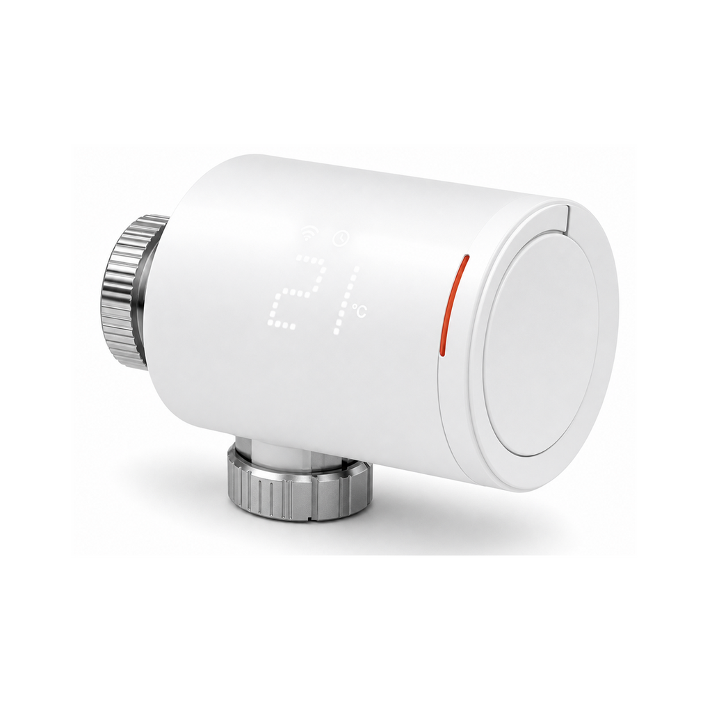 Vanne thermostatique NéoGraph Comfort blanc pur sur fond studio blanc