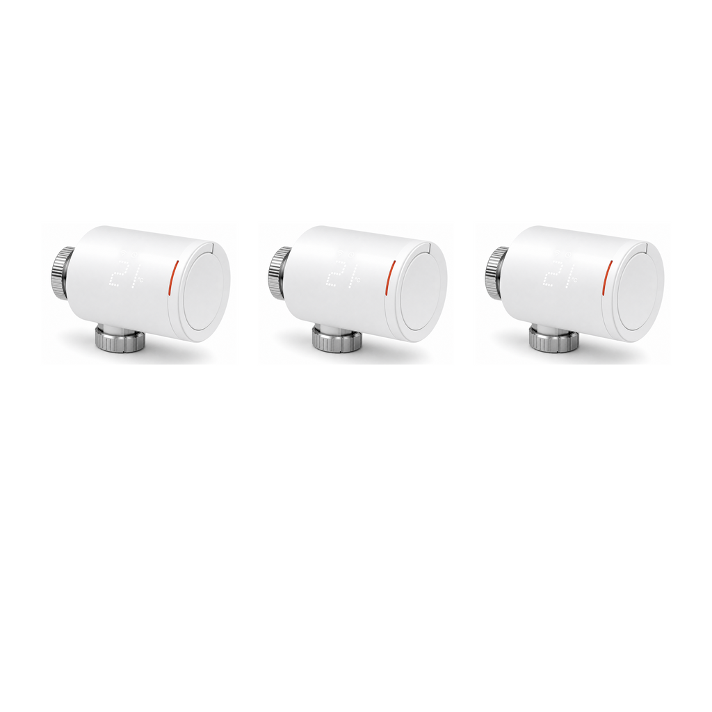 Lot de 3 vannes thermostatiques NéoGraph Comfort blanc pur sur fond studio blanc