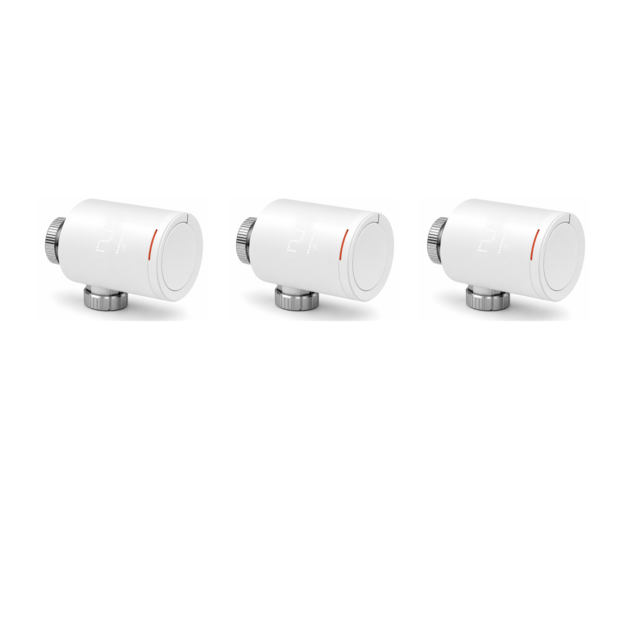 Lot de 3 vannes thermostatiques NéoGraph Comfort blanc pur sur fond studio blanc