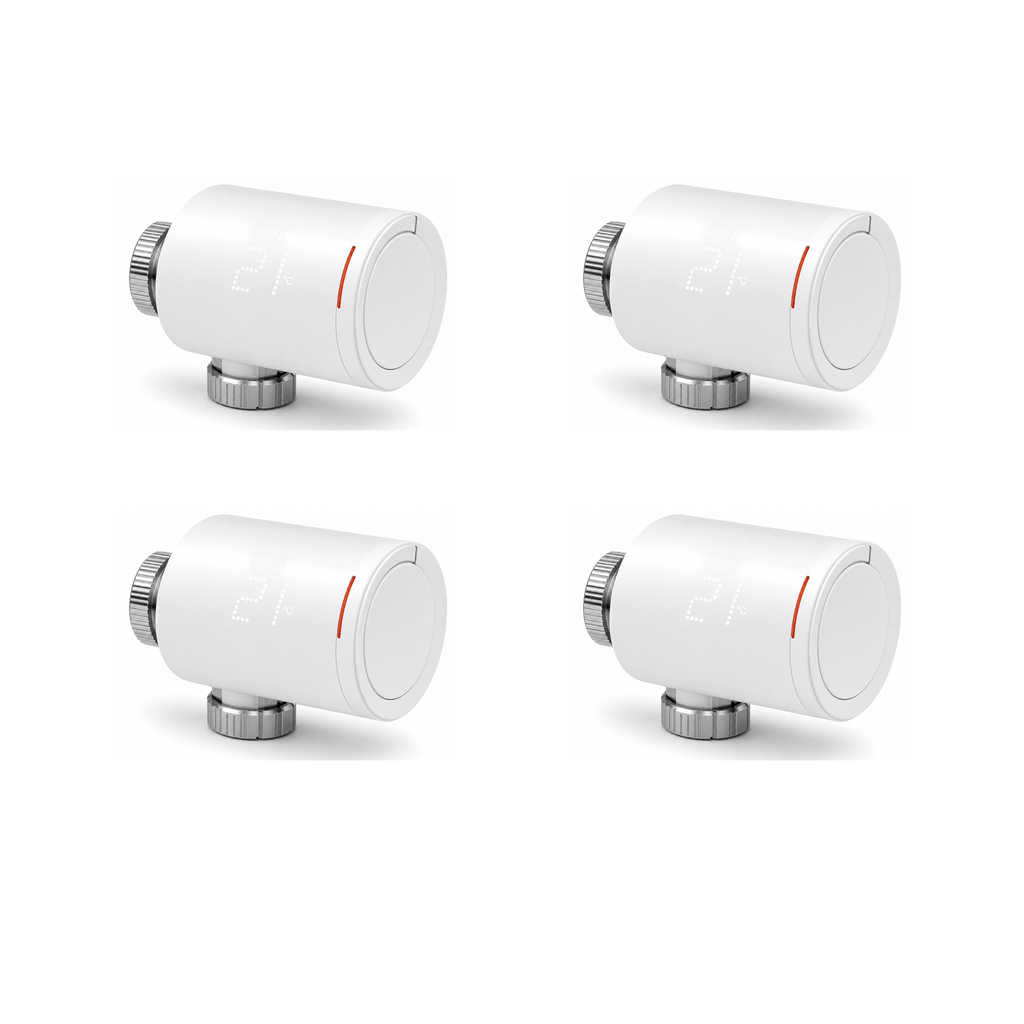 Lot de 4 vannes thermostatiques NéoGraph Comfort blanc pur sur fond studio blanc