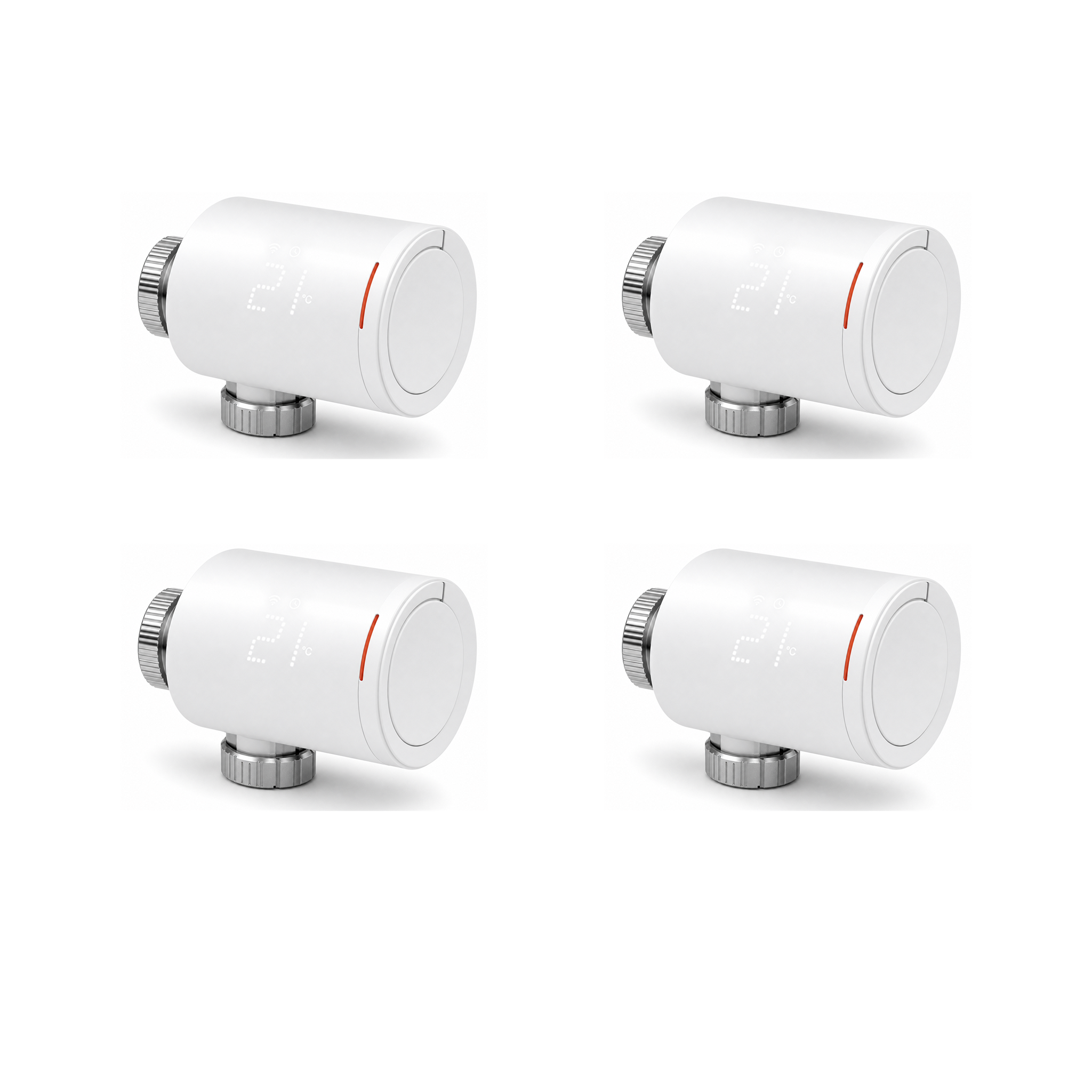 Lot de 4 vannes thermostatiques NéoGraph Comfort blanc pur sur fond studio blanc