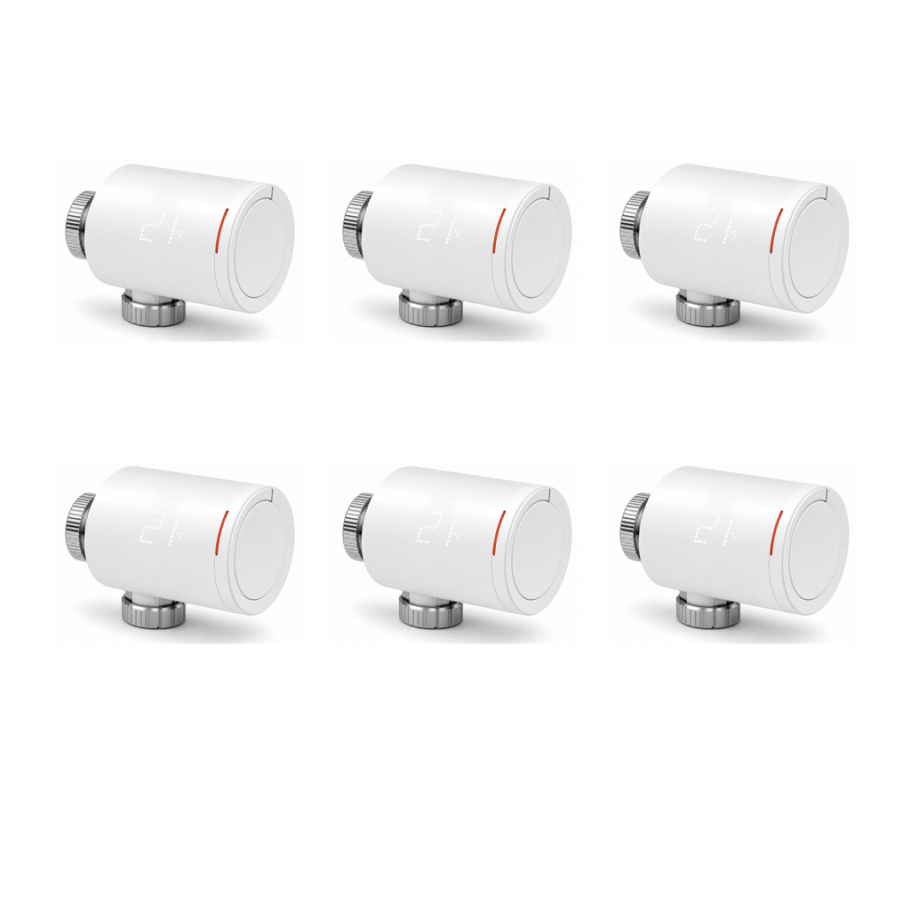 Lot de 6 vannes thermostatiques NéoGraph Comfort blanc pur sur fond studio blanc