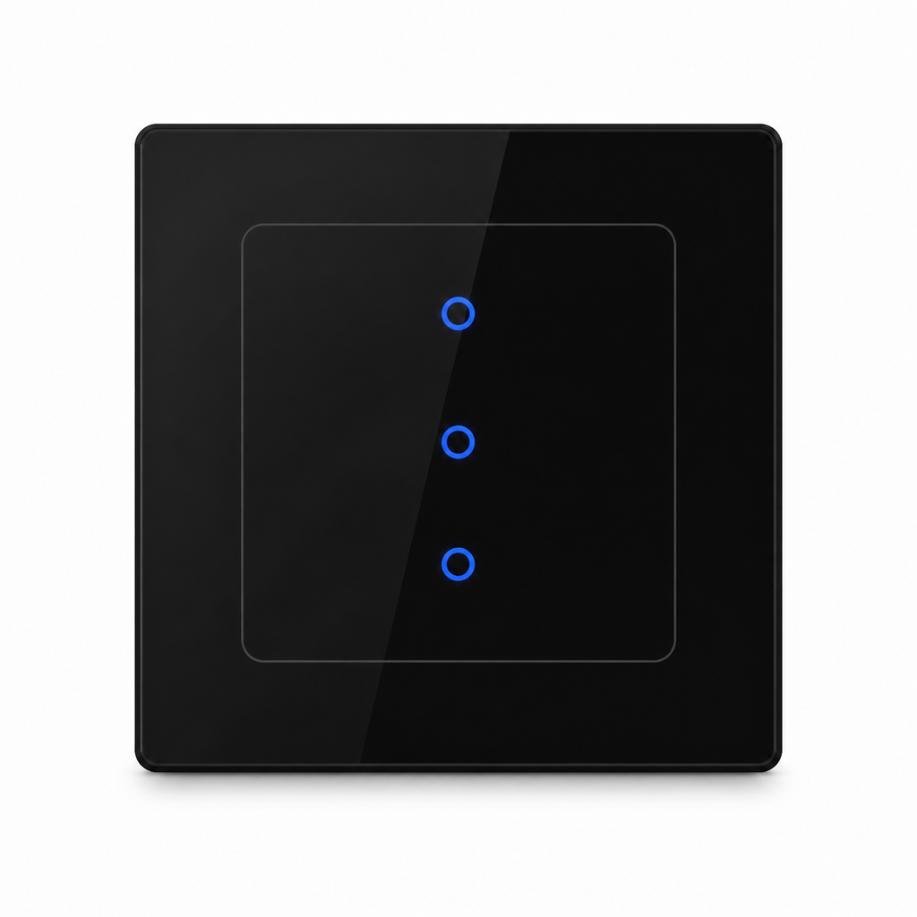 Black three-zone NéoGrid Essential smart wall switch front view