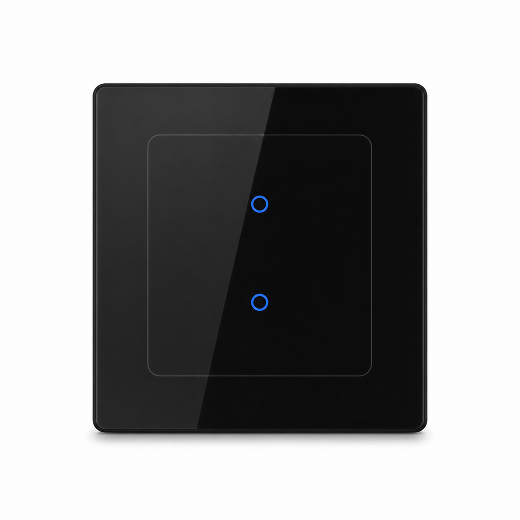 Black two-zone NéoGrid Essential smart wall switch front view