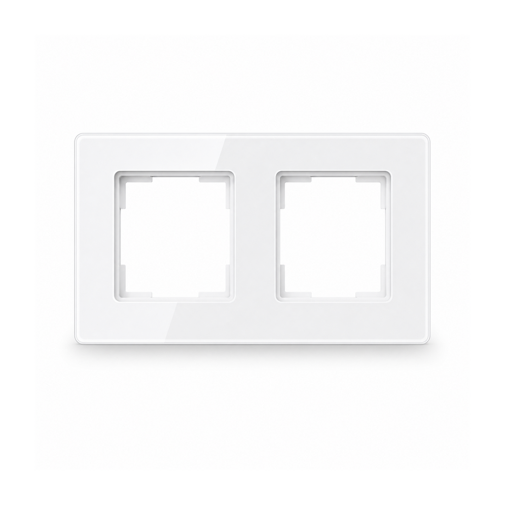 Cadre NeoGrid Essential blanc pur a deux modules sur fond studio blanc.