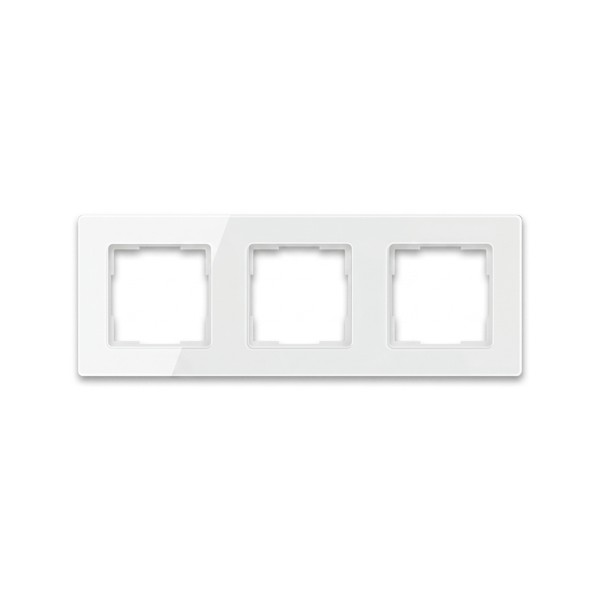 Cadre NeoGrid Essential blanc pur a trois modules sur fond studio blanc.