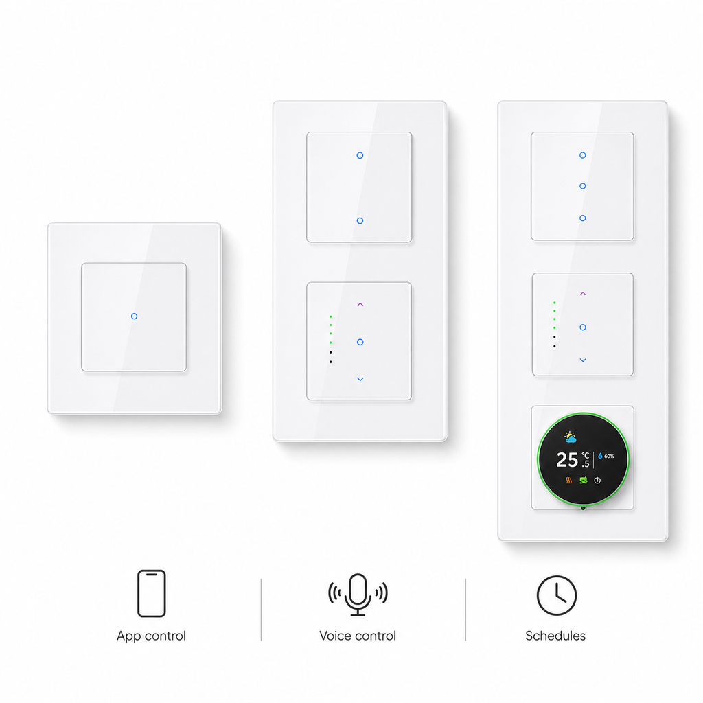 NéoGrid Essential modular switches with generic app voice and schedule controls