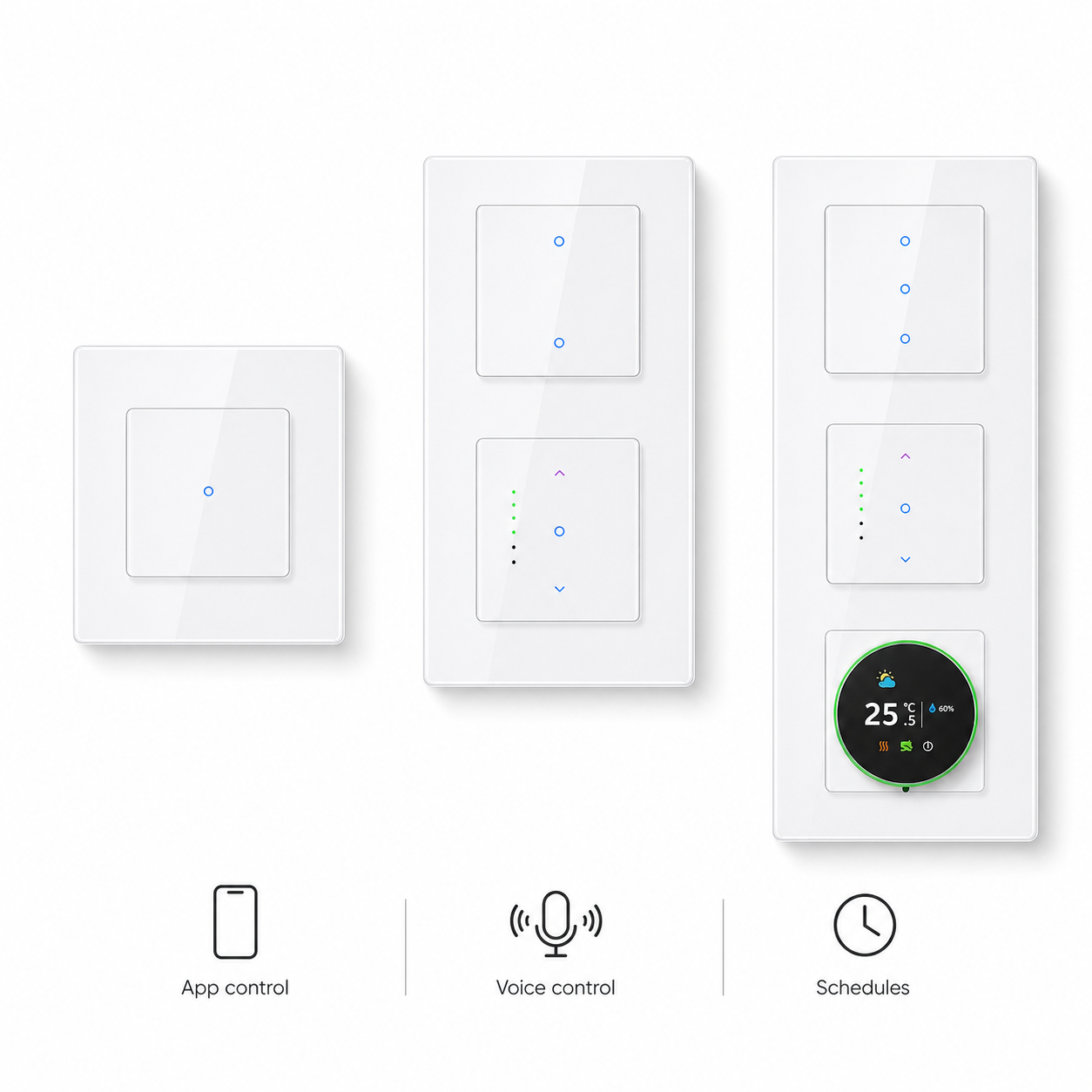 NéoGrid Essential modular switches with generic app voice and schedule controls