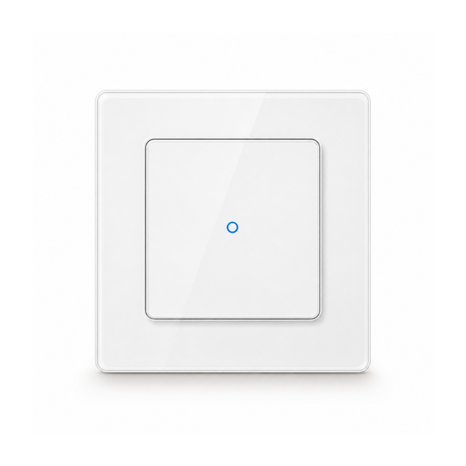 Interrupteur lumiere NeoGrid Essential blanc pur a un canal sur fond studio blanc.