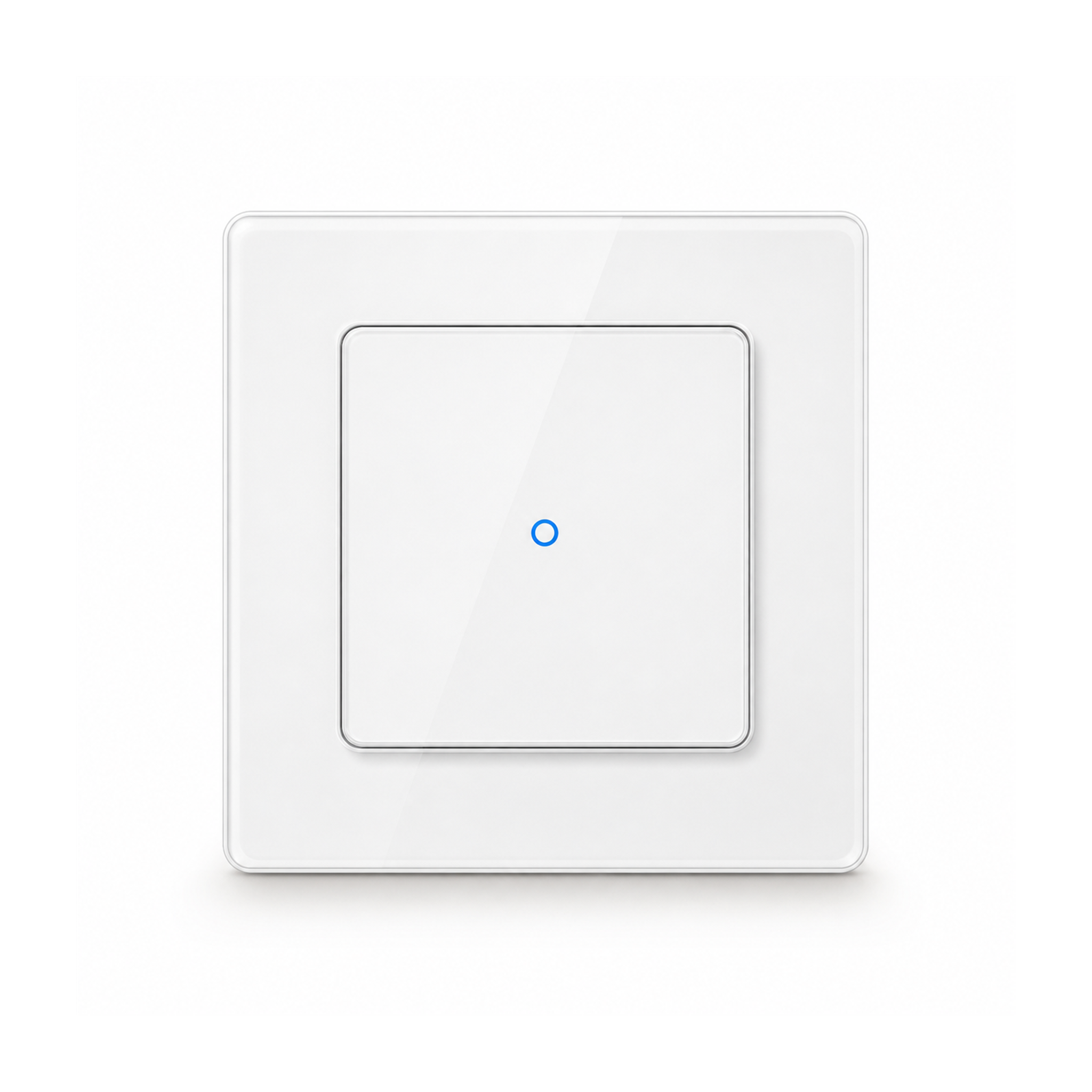Interrupteur lumiere NeoGrid Essential blanc pur a un canal sur fond studio blanc.
