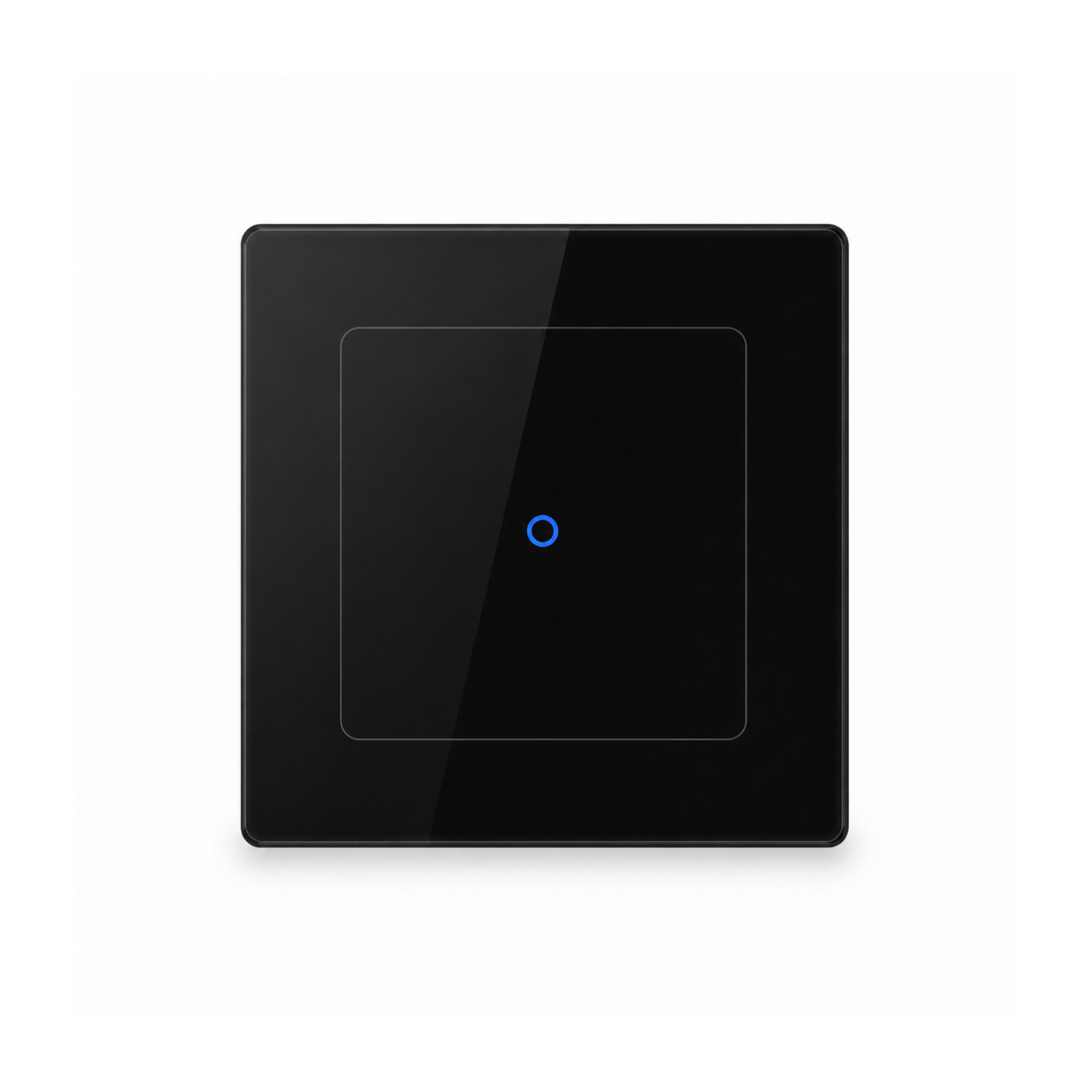 Interrupteur lumiere NeoGrid Essential noir absolu a un canal sur fond studio blanc.