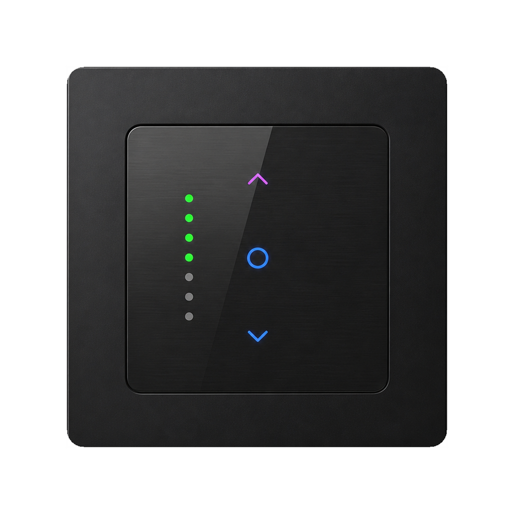 Interrupteur volets NeoGrid Essential noir absolu sur fond studio blanc.