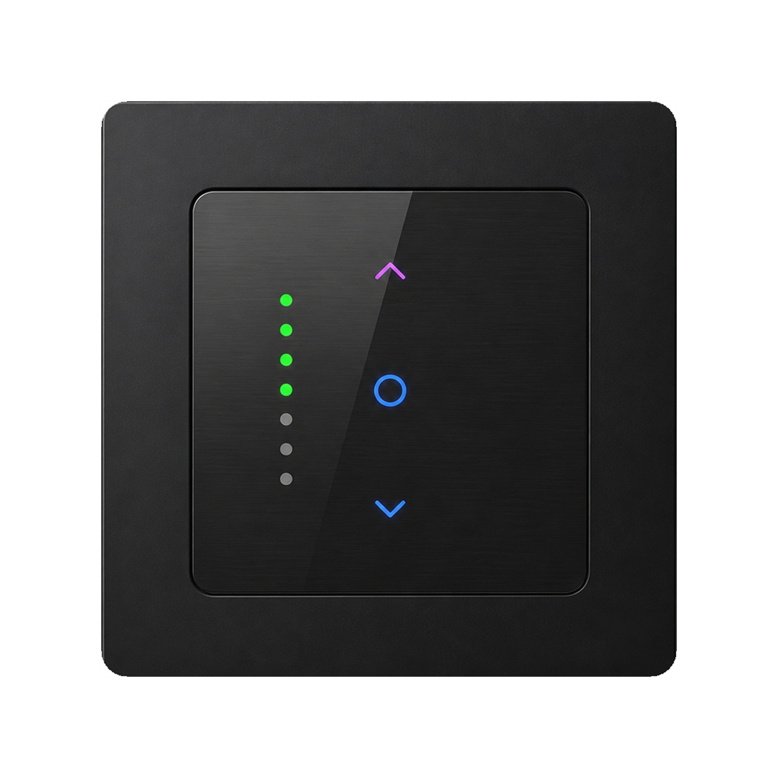 Interrupteur volets NeoGrid Essential noir absolu sur fond studio blanc.
