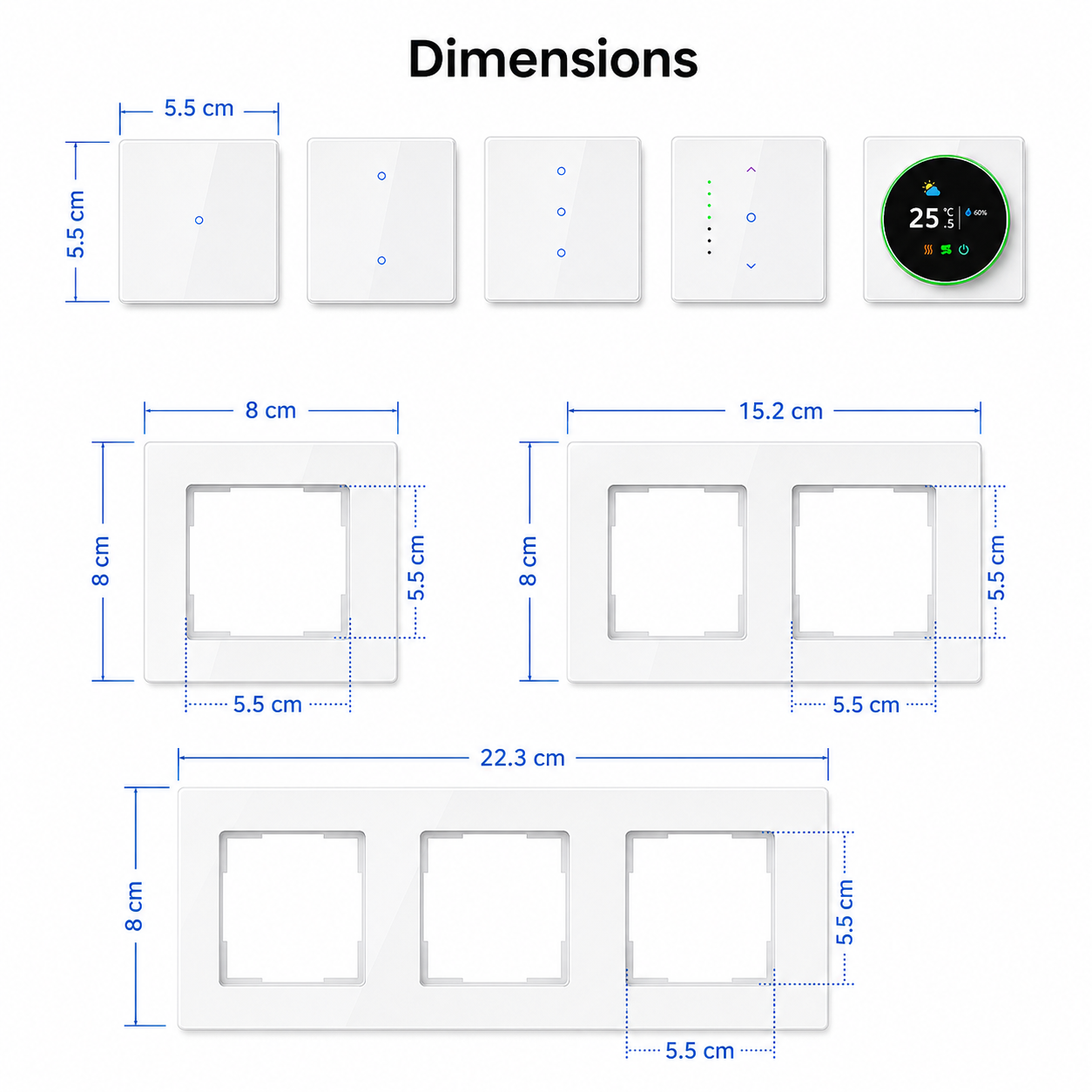 NéoGrid Essential module and wall frame dimensions diagram