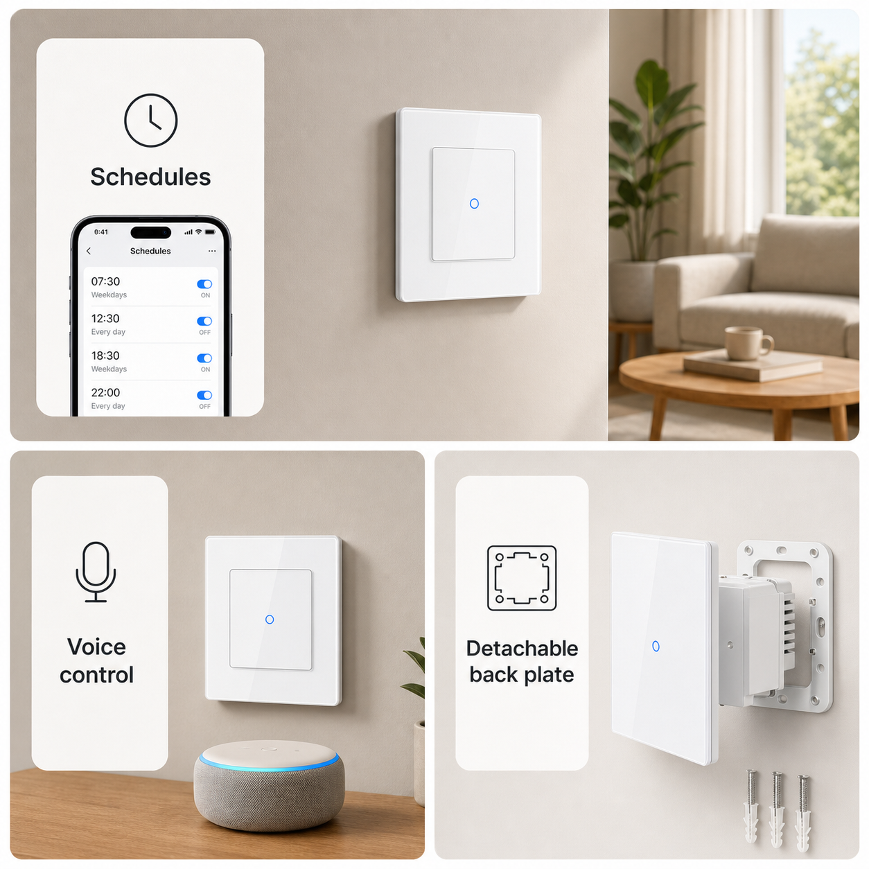NéoGrid Essential scheduling voice control and detachable back plate features