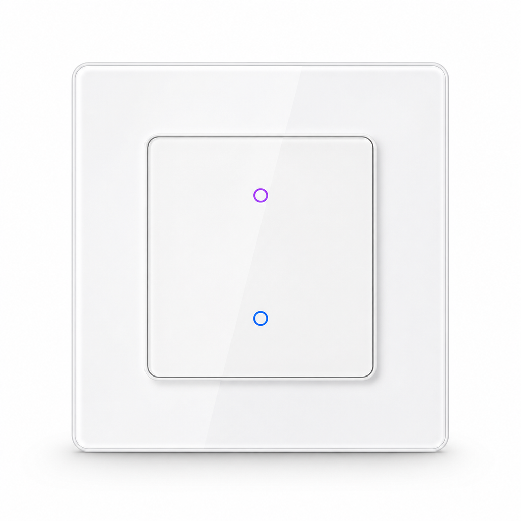 White two-zone NéoGrid Essential smart wall switch front view