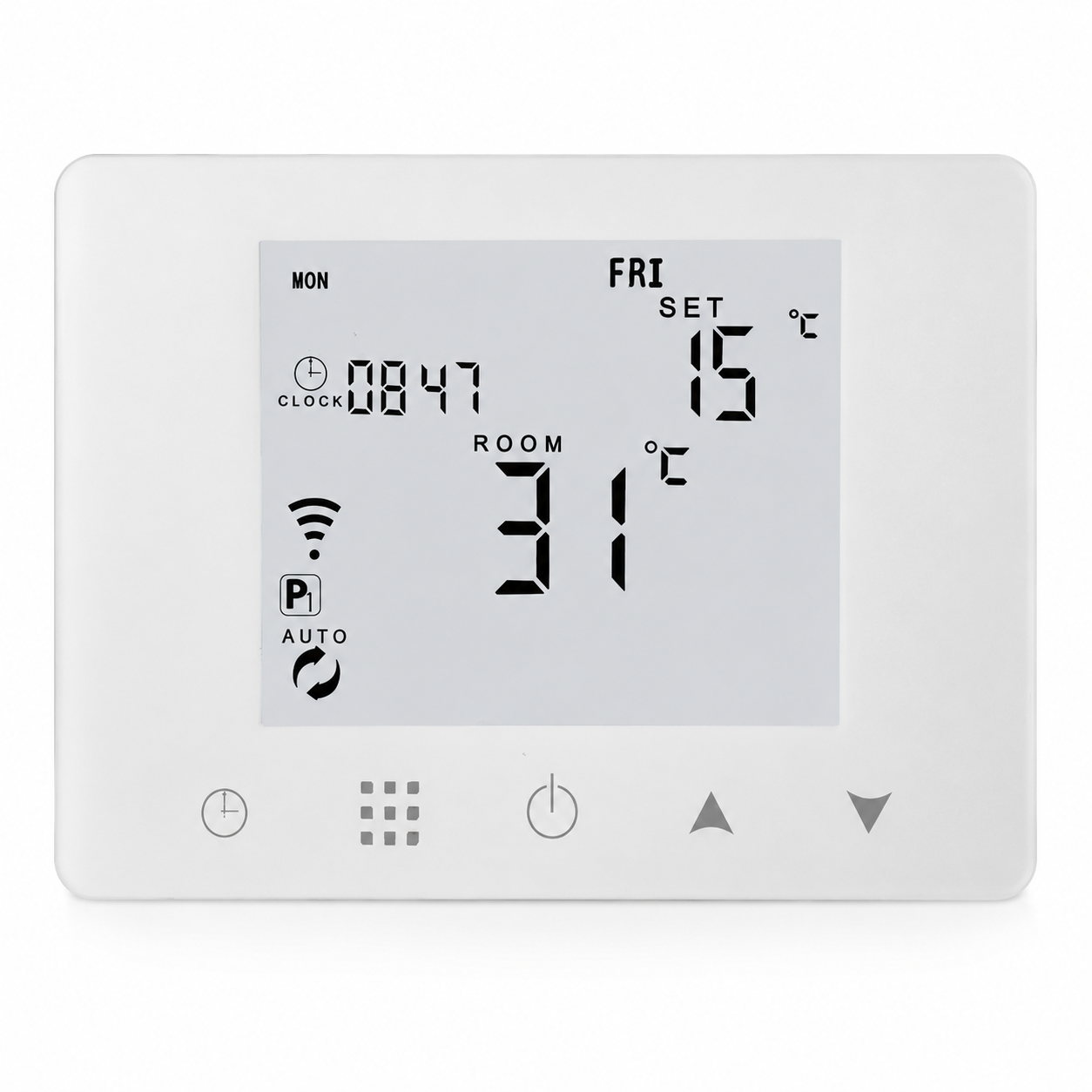 Close-up display packshot of WiFi gas boiler thermostat controller