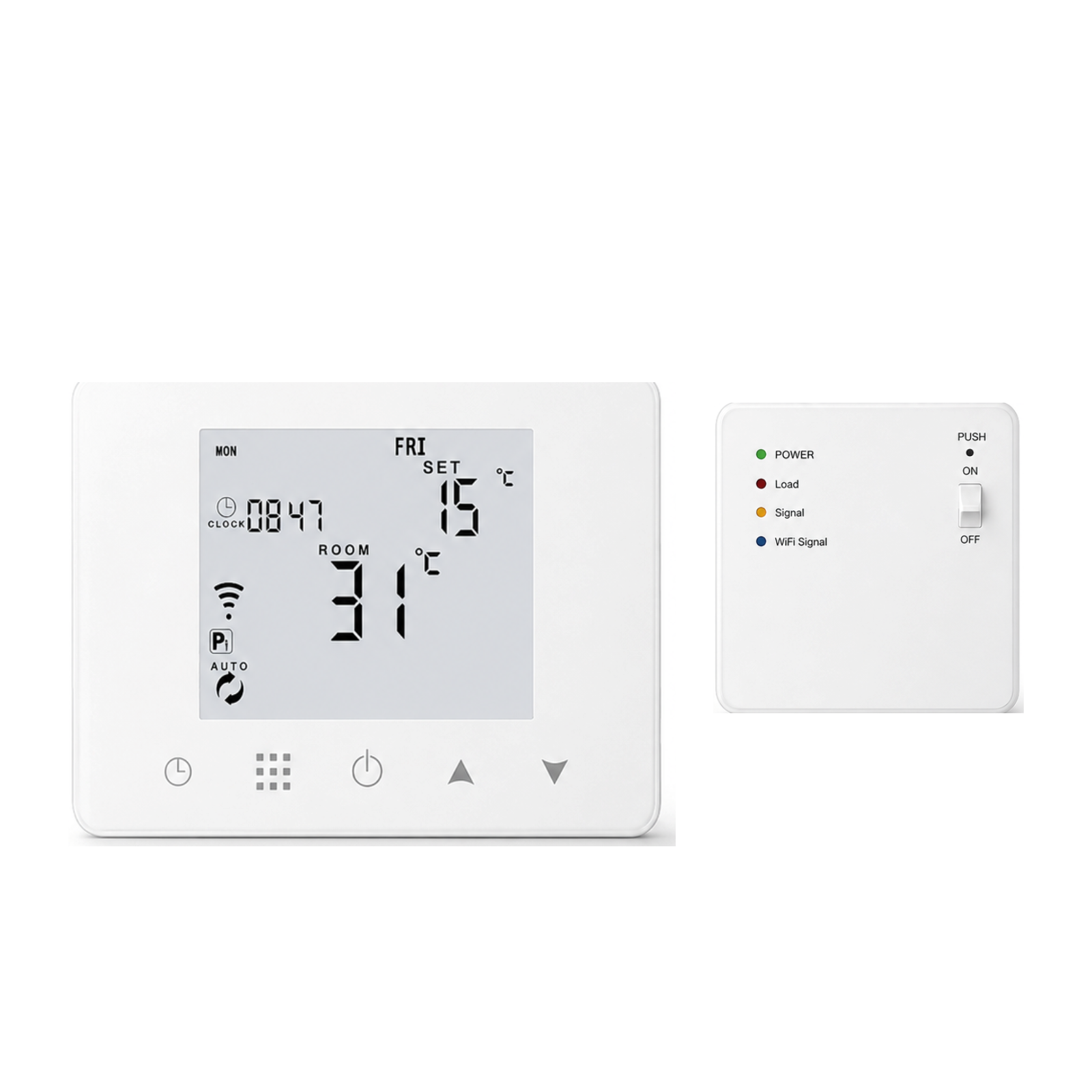 Thermostat Wi-Fi pour chaudière gaz variante GC avec récepteur sur fond blanc