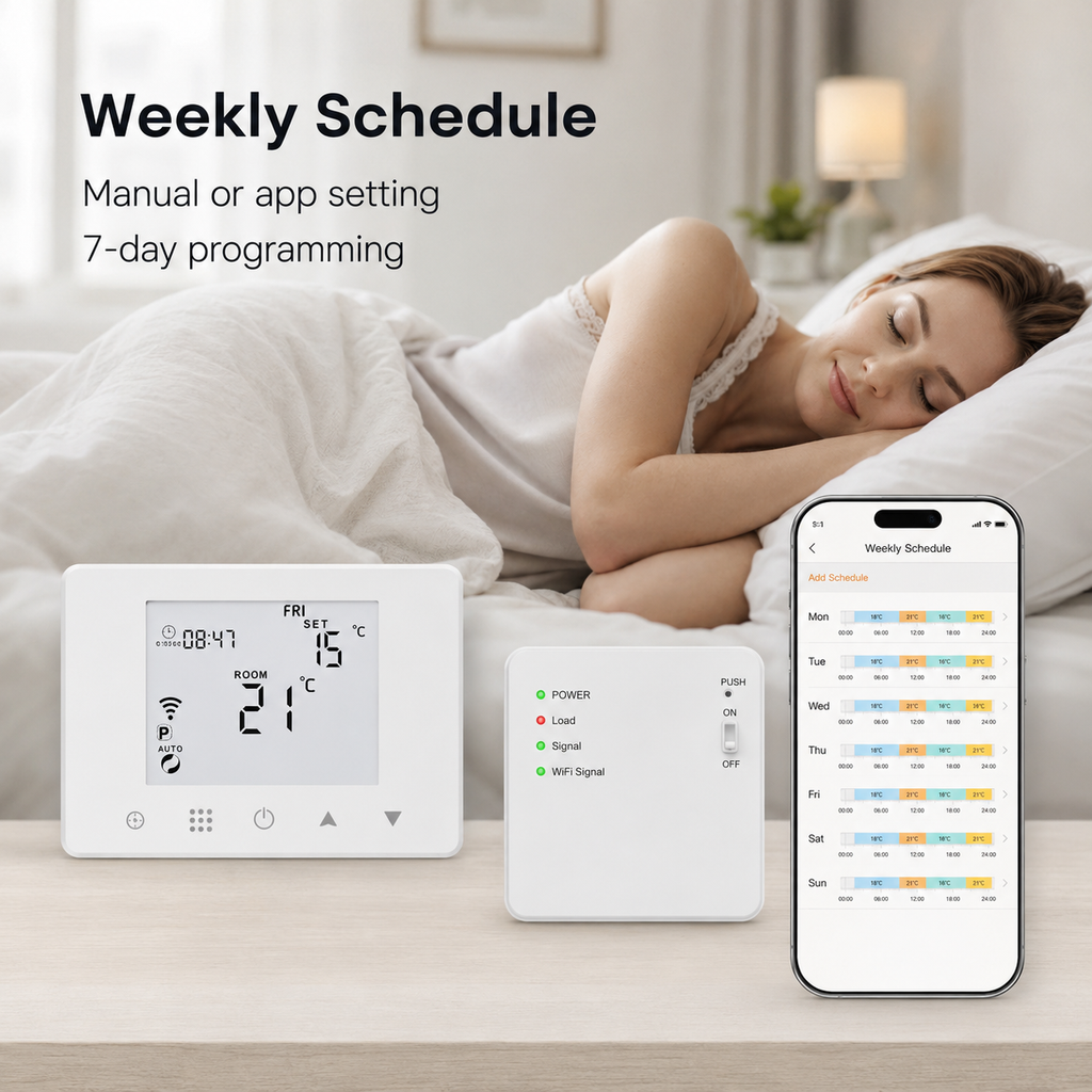 Weekly schedule programming visual for WiFi gas boiler thermostat