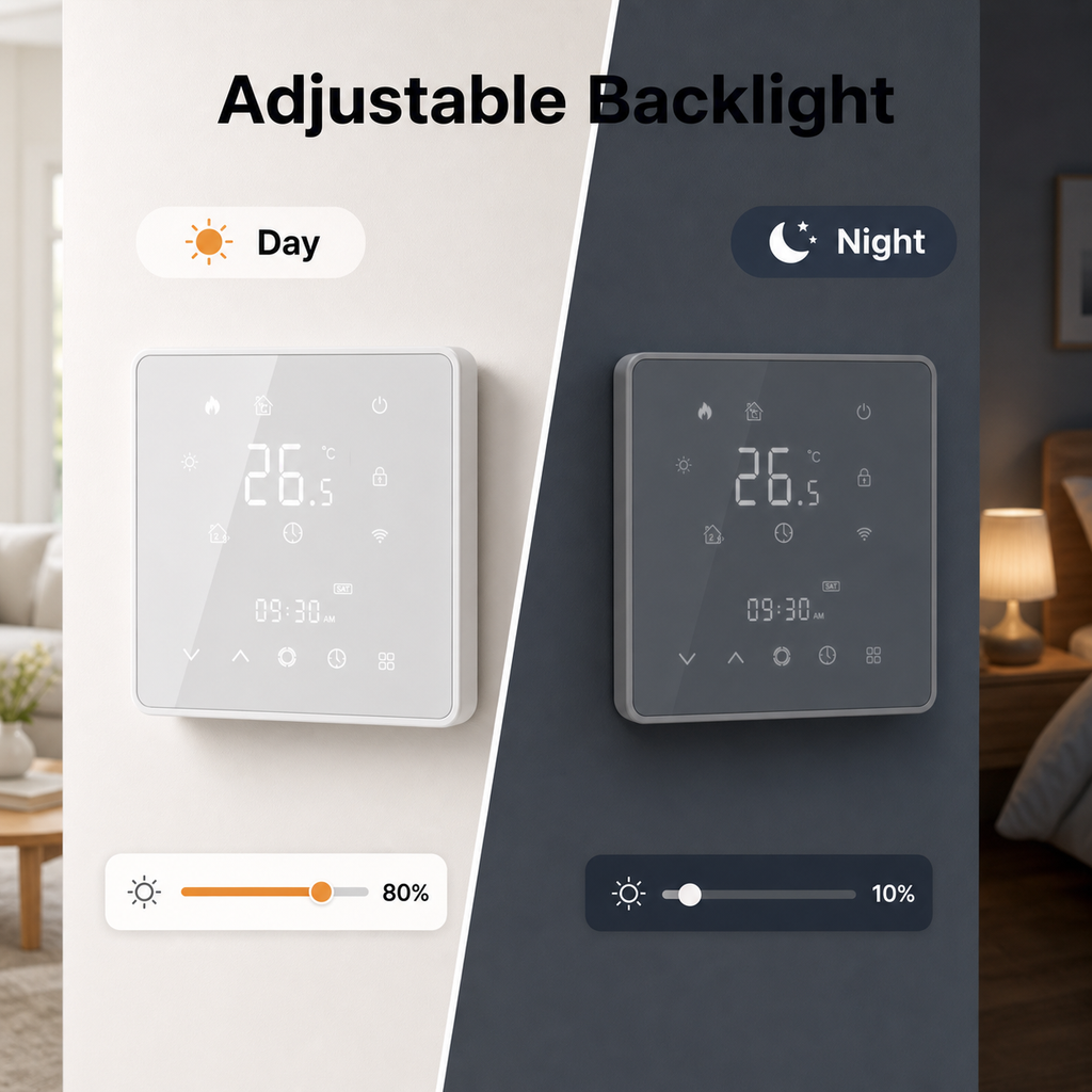 Adjustable backlight feature shown in day and night modes