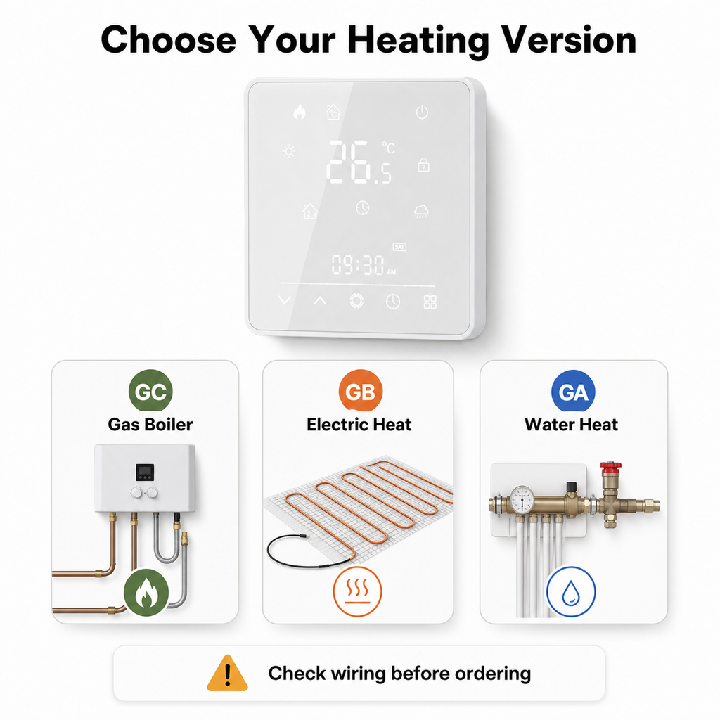 Heating version selection guide for gas electric and water heating
