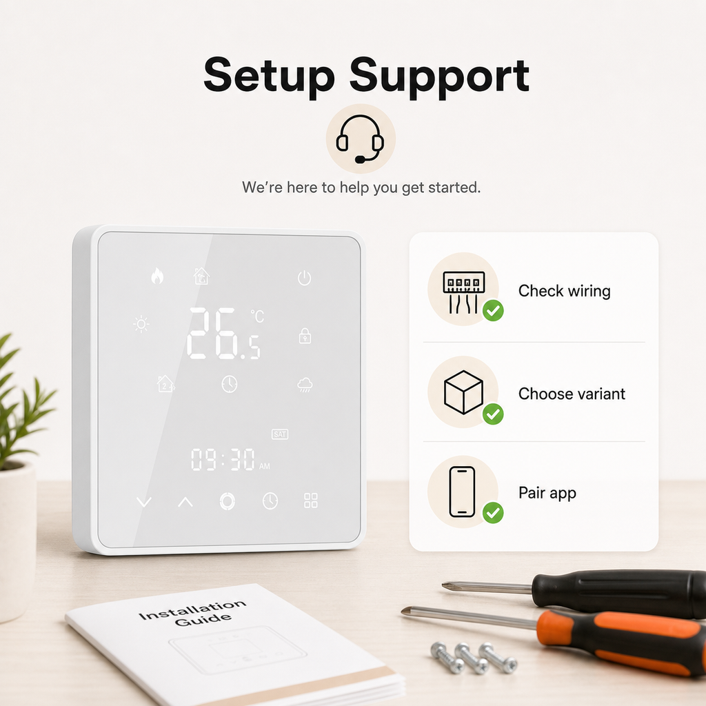 Setup support checklist for smart heating thermostat