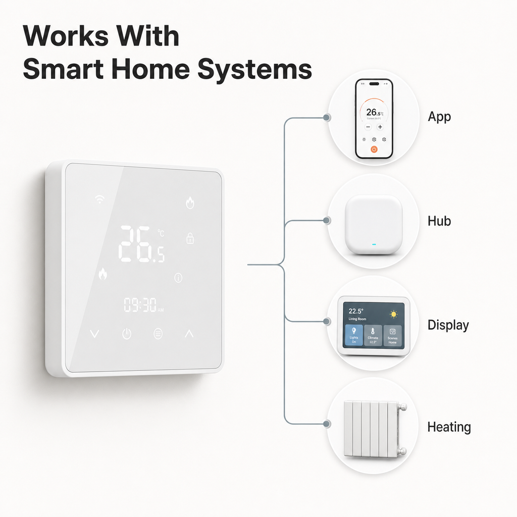 Generic smart home systems compatibility visual for thermostat