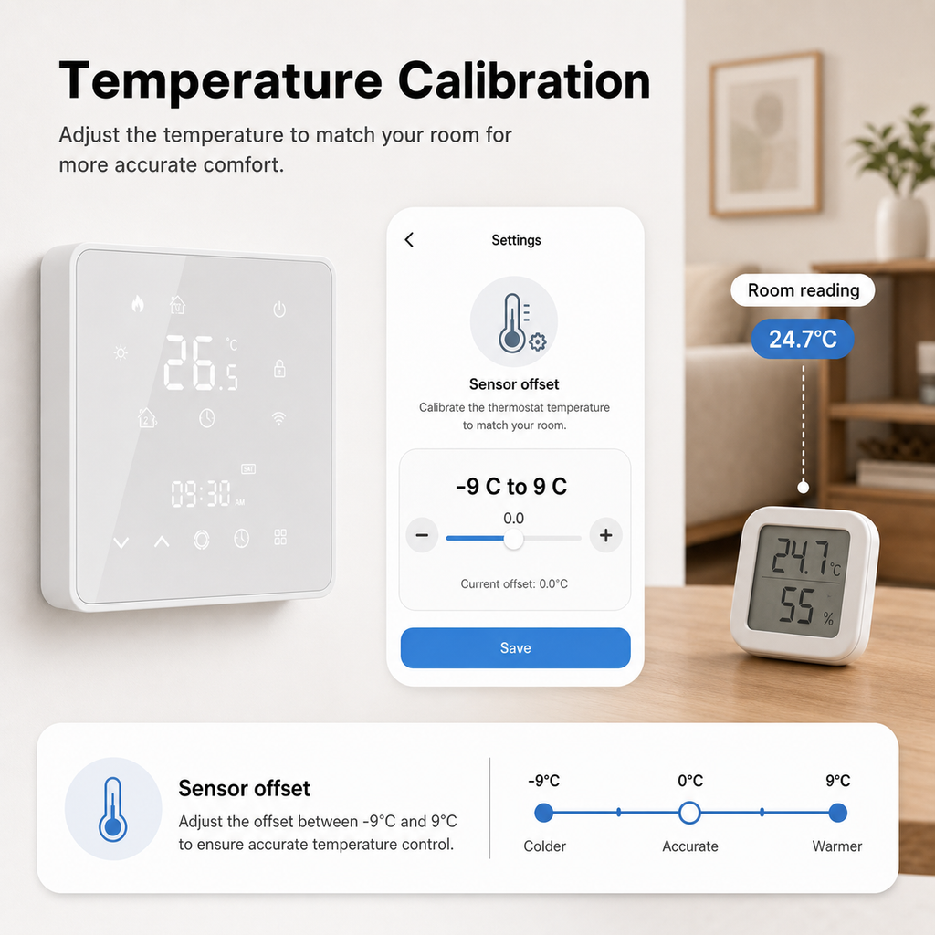 Temperature calibration settings visual for smart thermostat