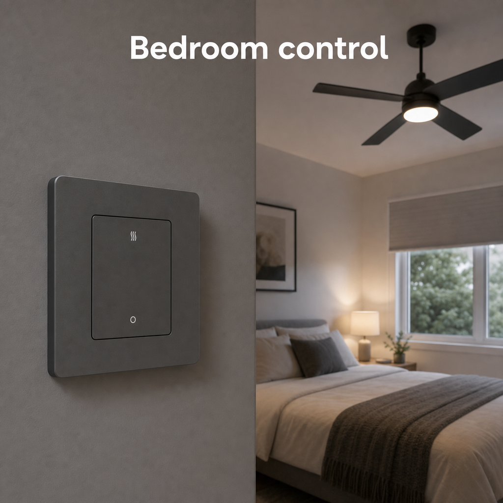 Graphite ZigBee heater switch in a bedroom control scene
