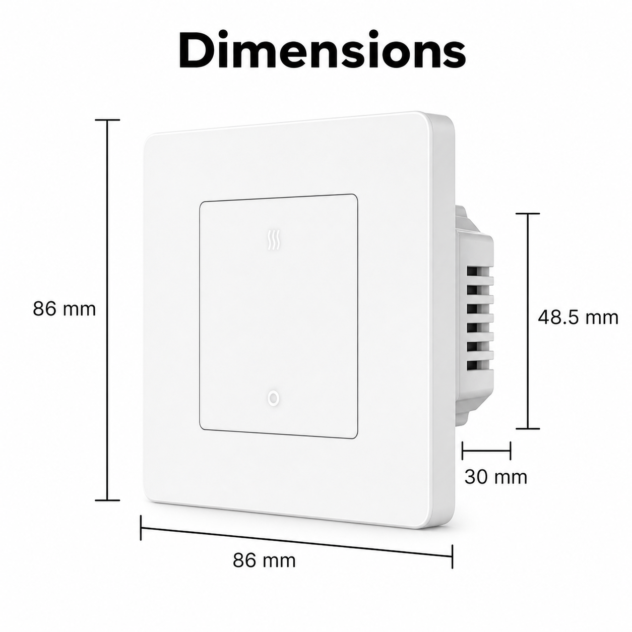Dimensions diagram for 20A ZigBee heater wall switch