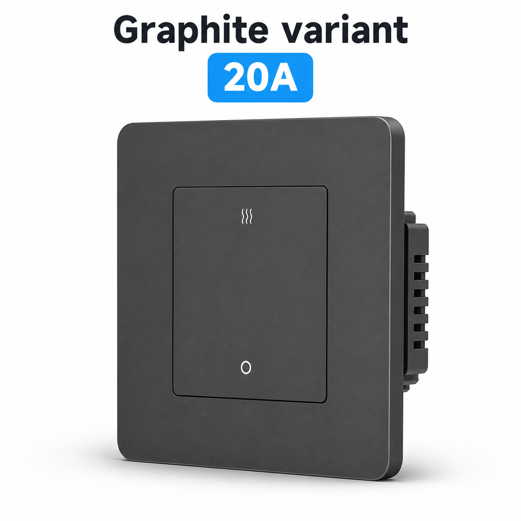 Graphite 20A ZigBee heater wall switch variant on white studio background