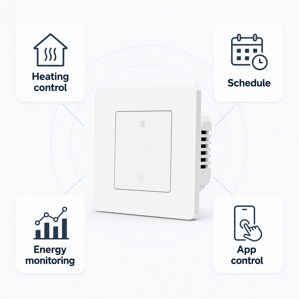 Four heating control features for 20A ZigBee heater switch