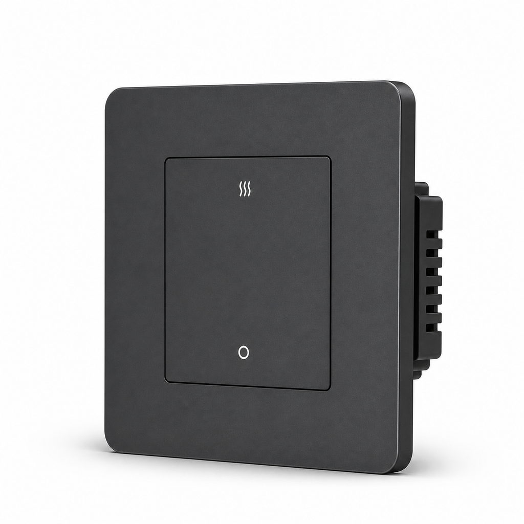 Interrupteur chauffage ZigBee 20A gris sur fond blanc studio