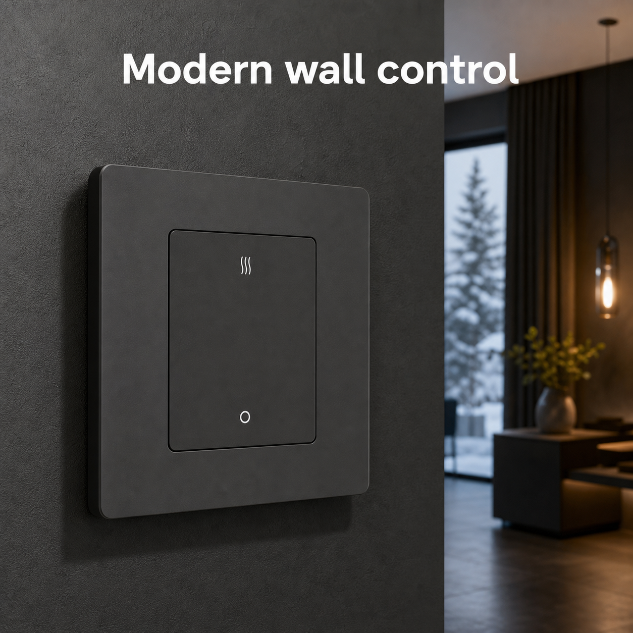 Graphite heater wall switch in a modern wall control scene