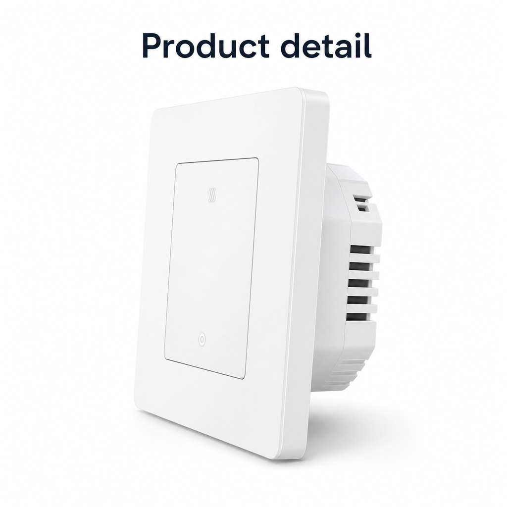 Side profile detail of white 20A ZigBee heater wall switch